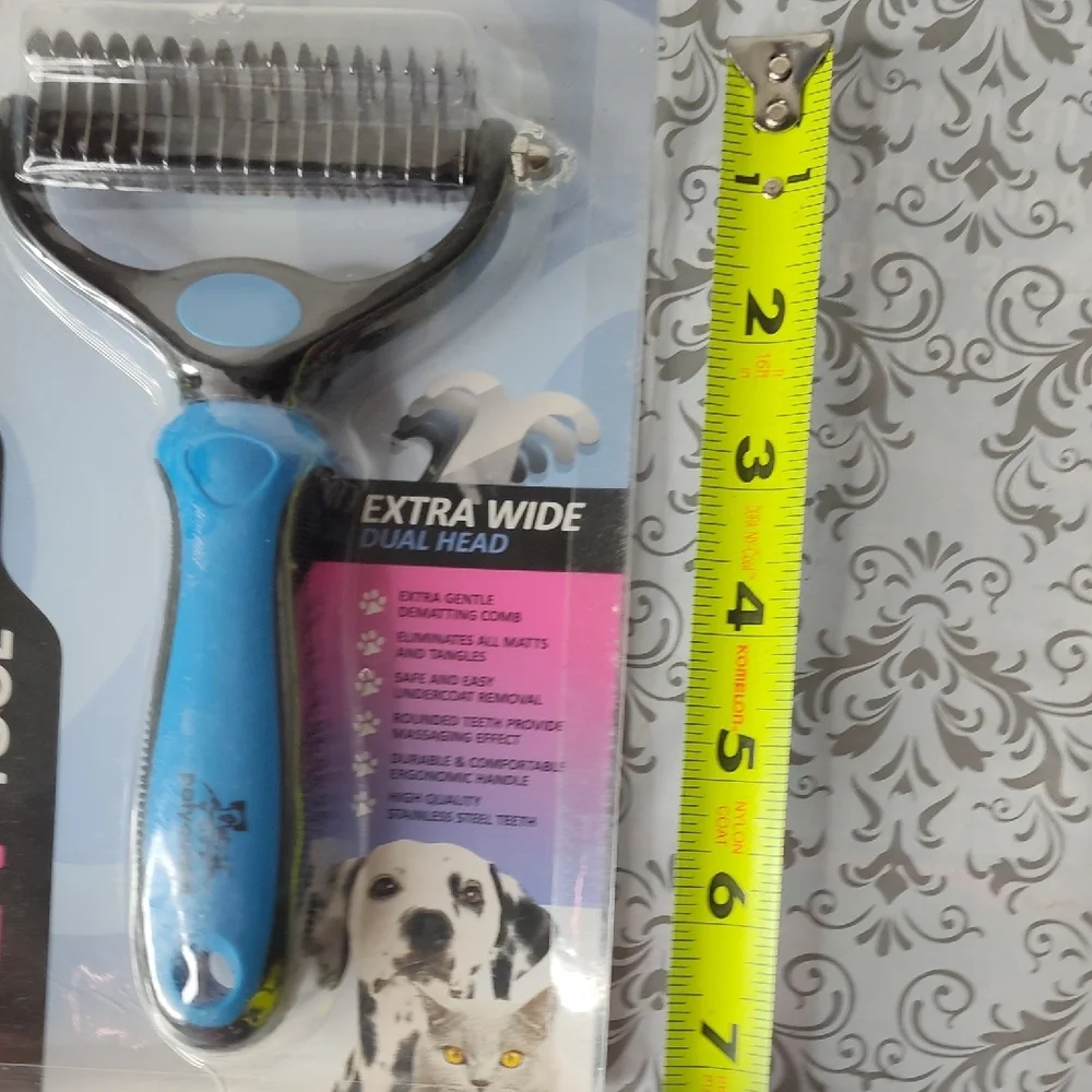 Pat Your Pet Blue Dematting Pet Grooming Tool w/ Extra Wide Dual Head Stainless